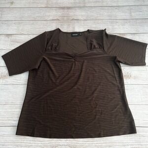 Avenue Stretch Brown Short Sleeve Women's  Striped Blouse Top Size 18/20